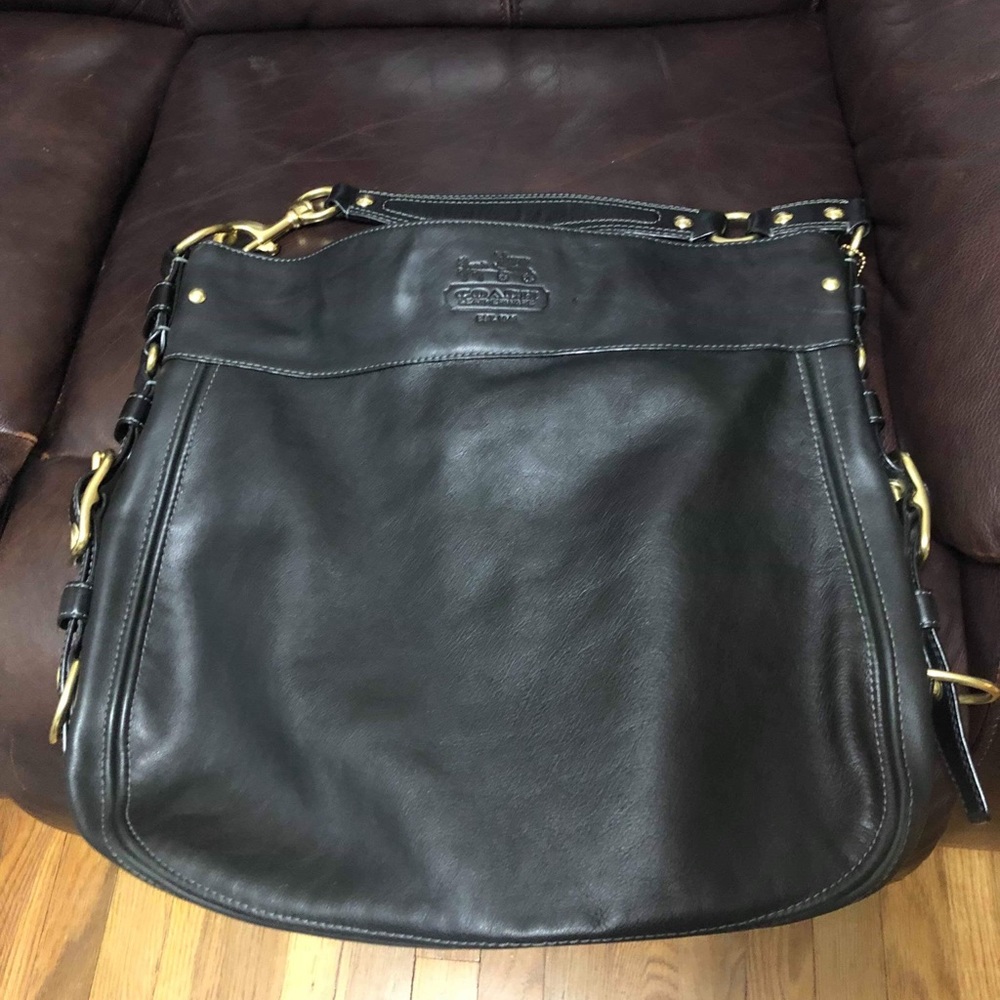 Coach black leather large bag.
